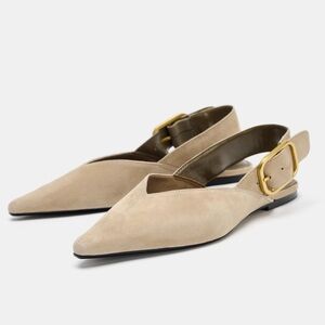 Zara Split Leather Buckle Slingbacks